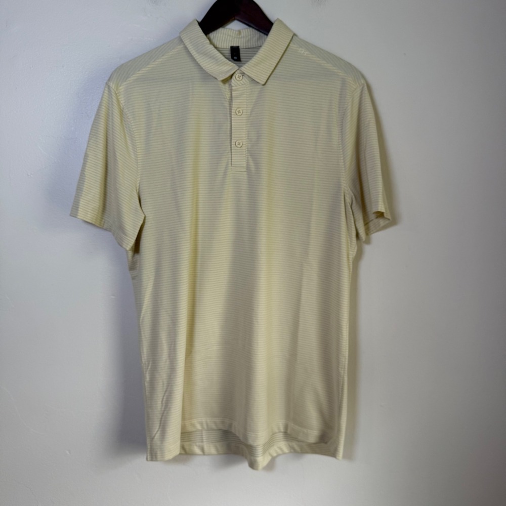 Lululemon Evolution Micro Stripe Performance Polo Shirt Size Large Yellow
